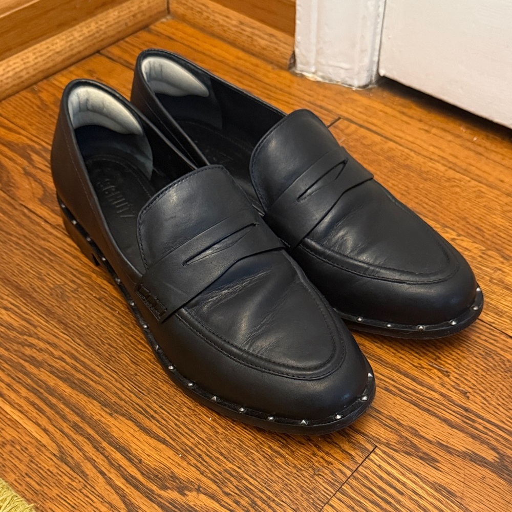 Schutz Black Leather Studded Loafers